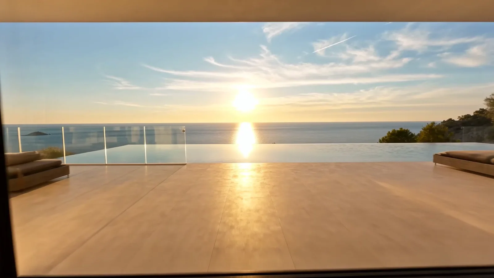 La sortie du séjour vers la terrasse et la mer